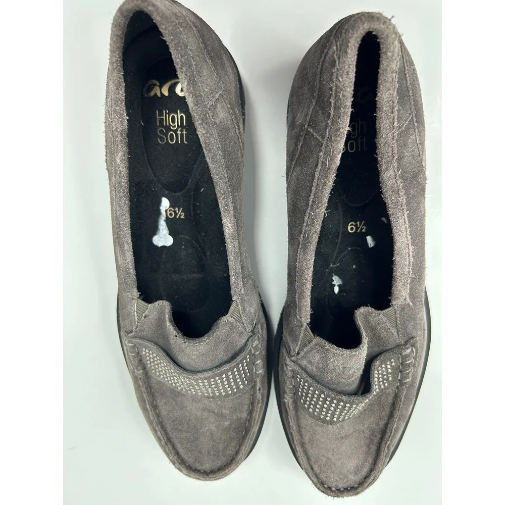 Ara HighSoft Men 6.5 Grey Suede Studded Platform Loafers Moc Toe Shoes Cushioned